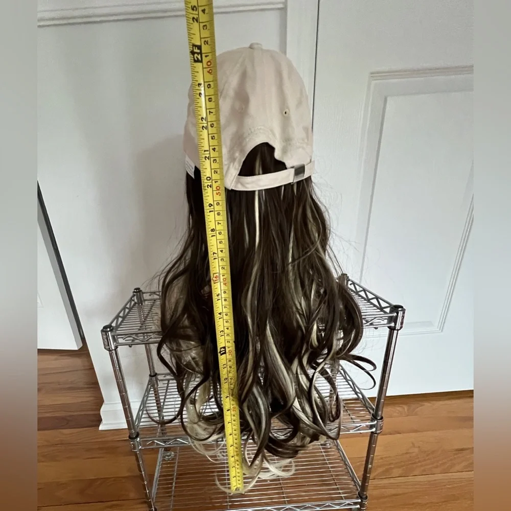 long wavy wig Brown Highlights Blonde wz Beige Baseball Cap Adjustable 2 in 1